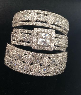 925 Sterling Silver Engagement Ring Set Bridal Rings